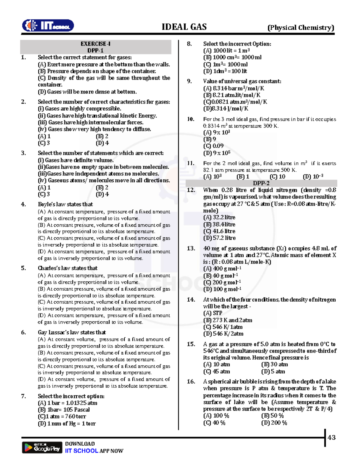 55217 - DPP on Gas Laws and Their Properties - Studocu