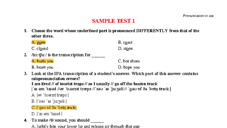 Pronunciation in Use: Sample Test for VX25NNA9014 & DX25NNA9014 - Studocu