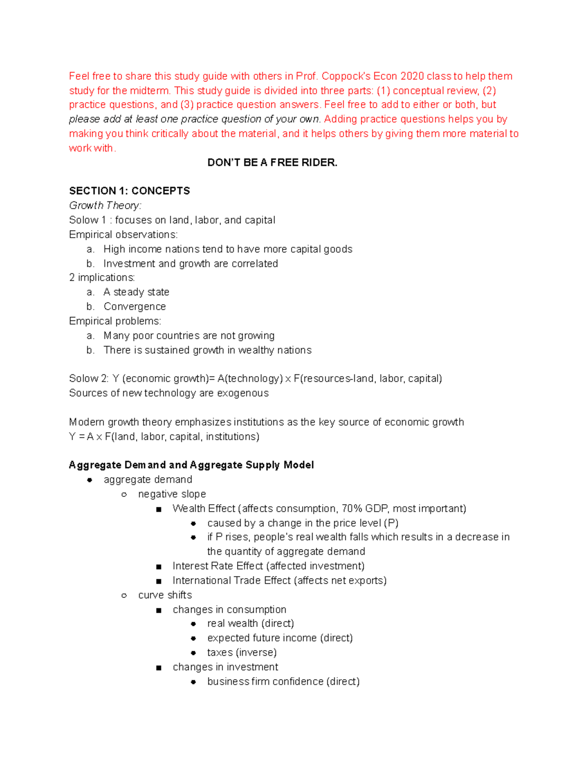 Econ 2020 Midterm 2 Comprehensive Study Guide And Review Notes Studocu