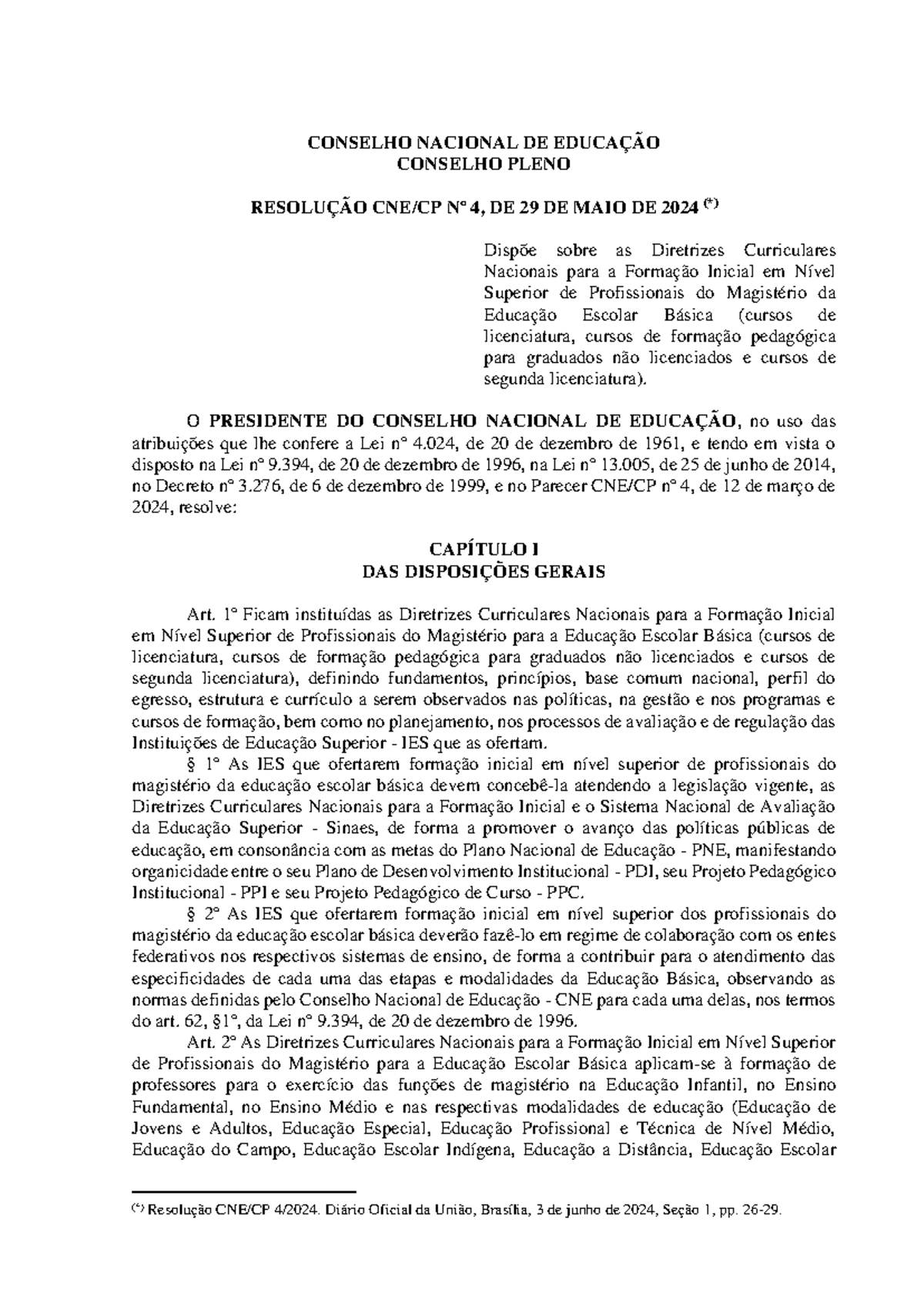 Resolução CNE/CP nº 4/2024: Diretrizes Curriculares para Formação de ...