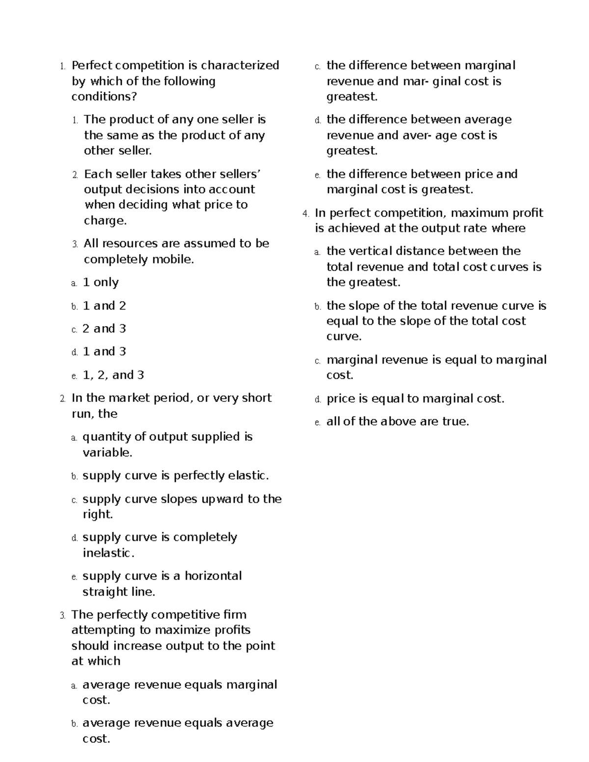 Revision Test 2: Perfect Competition & Monopoly Concepts - Studocu