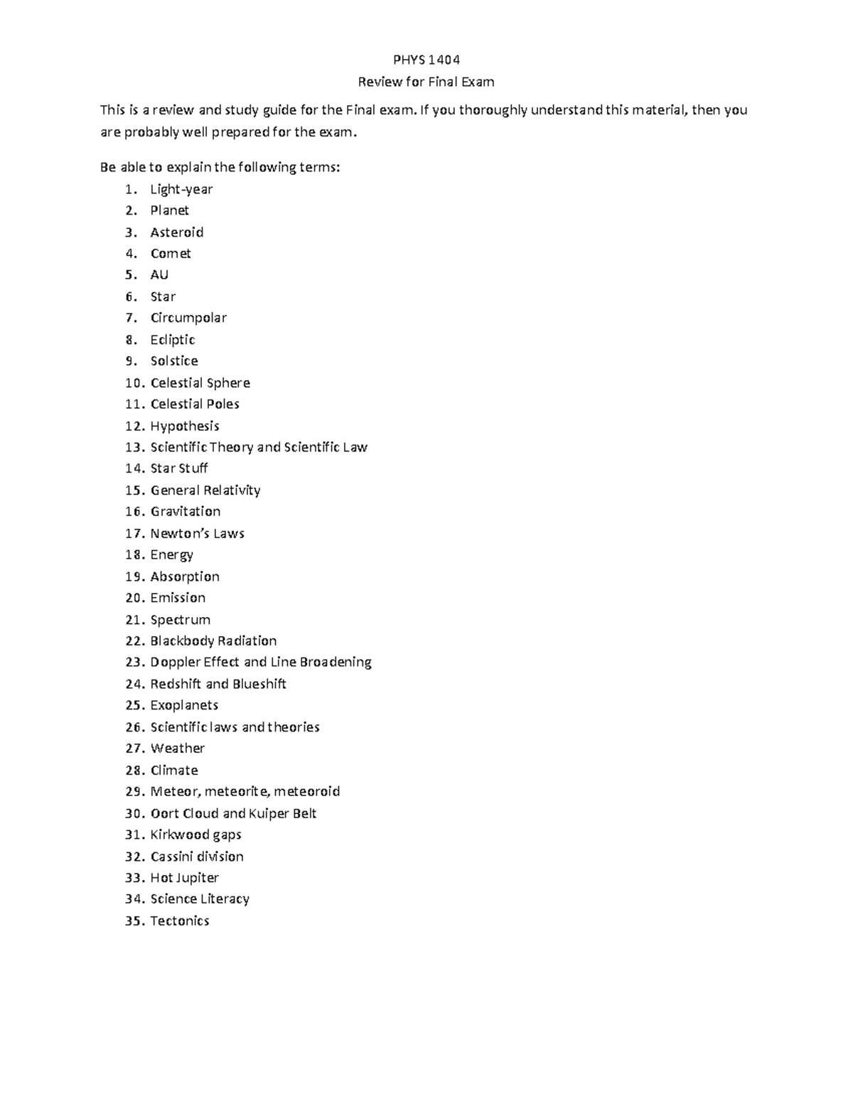 PHYS 1404 Final Exam Review & Study Guide for Key Concepts - Studocu