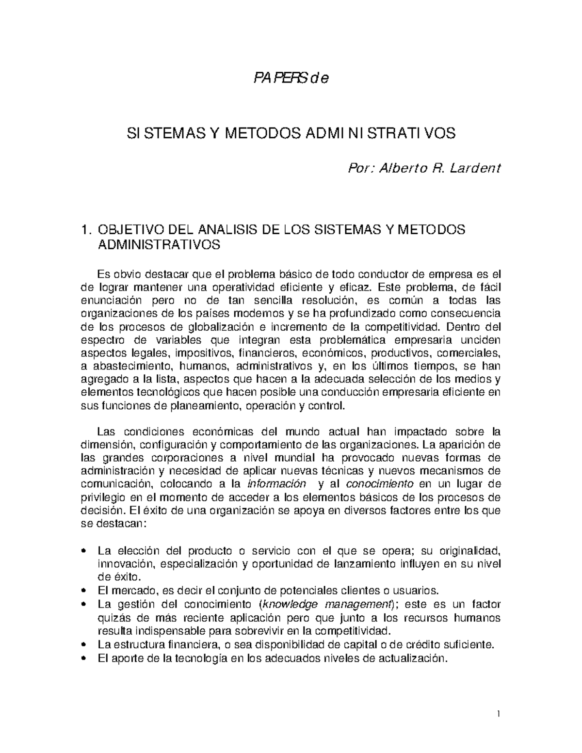 Análisis de Sistemas y Métodos Administrativos - Lardent A. R. - Document Preview