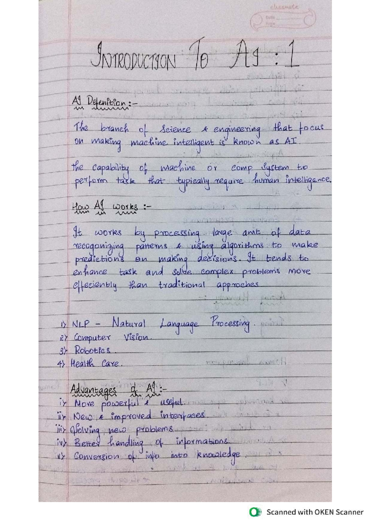 AI unit 1,2 notes - unit 1/2 study materials - classissic Date Page ...