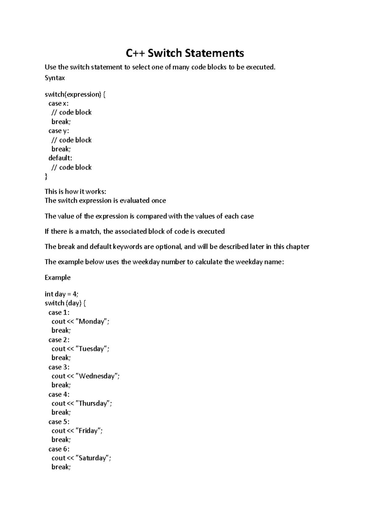 C++ Switch Statements: Understanding Syntax and Code Blocks - Studocu