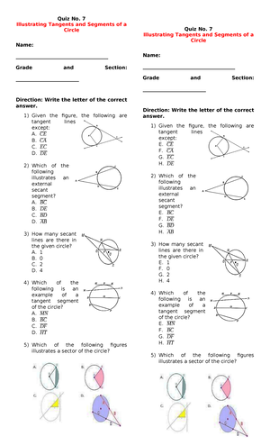 Math 10 Quiz 5 - module - Math 10 Quiz #5 (2nd Quarter) Circles Name ...