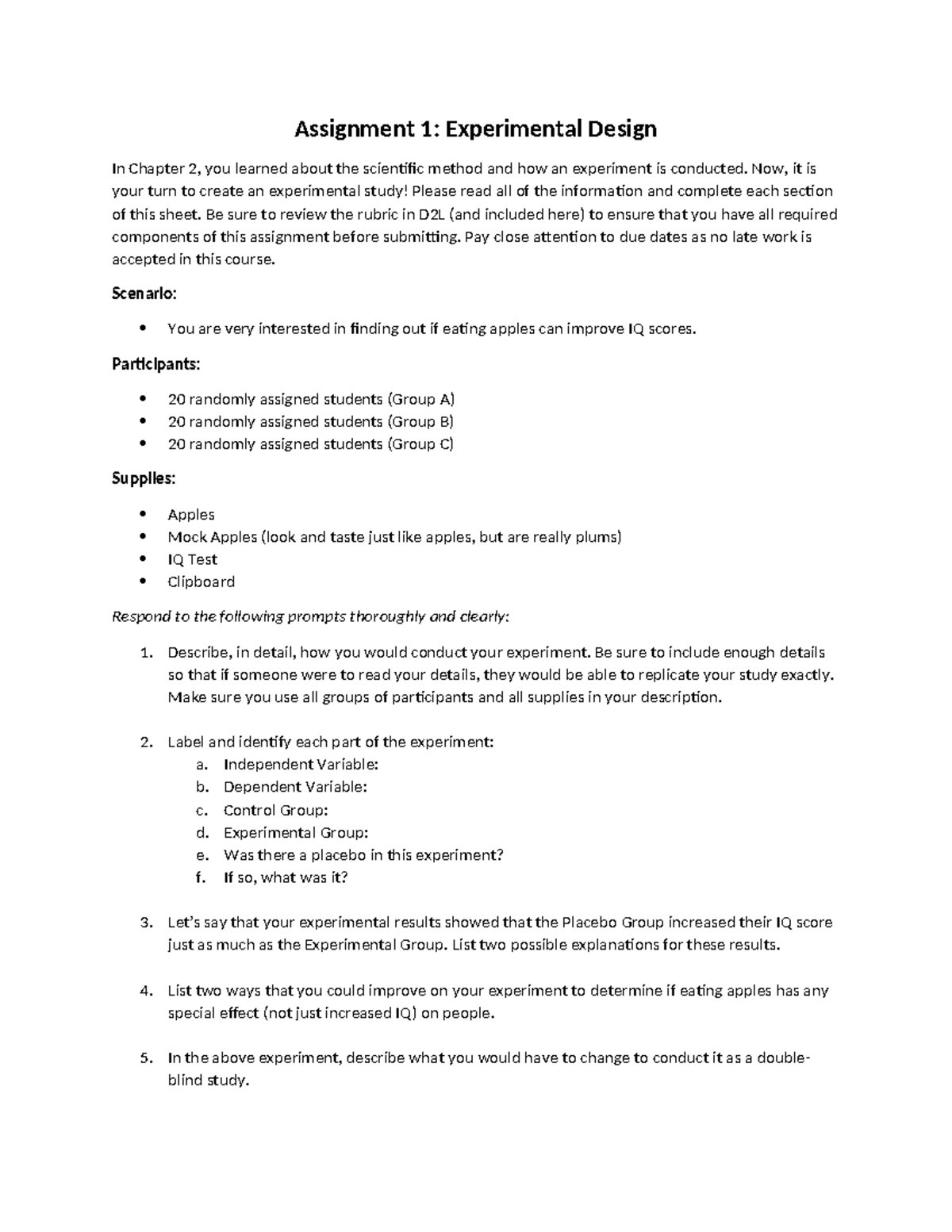 Assignment 1: Experimental Design 2 - Exploring Apple Impact on IQ ...