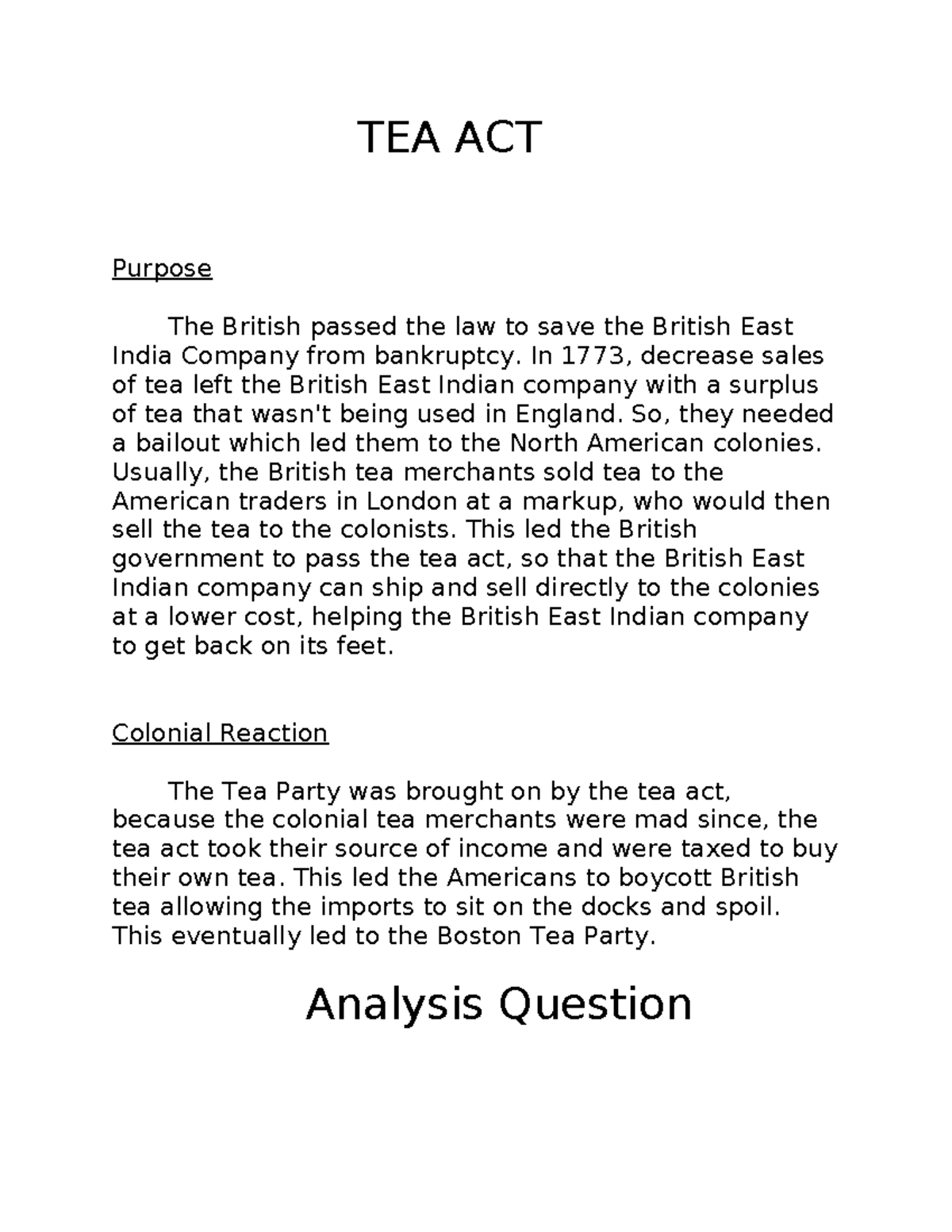 Tea Act Project: Impact on Colonial America and the Boston Tea Party ...