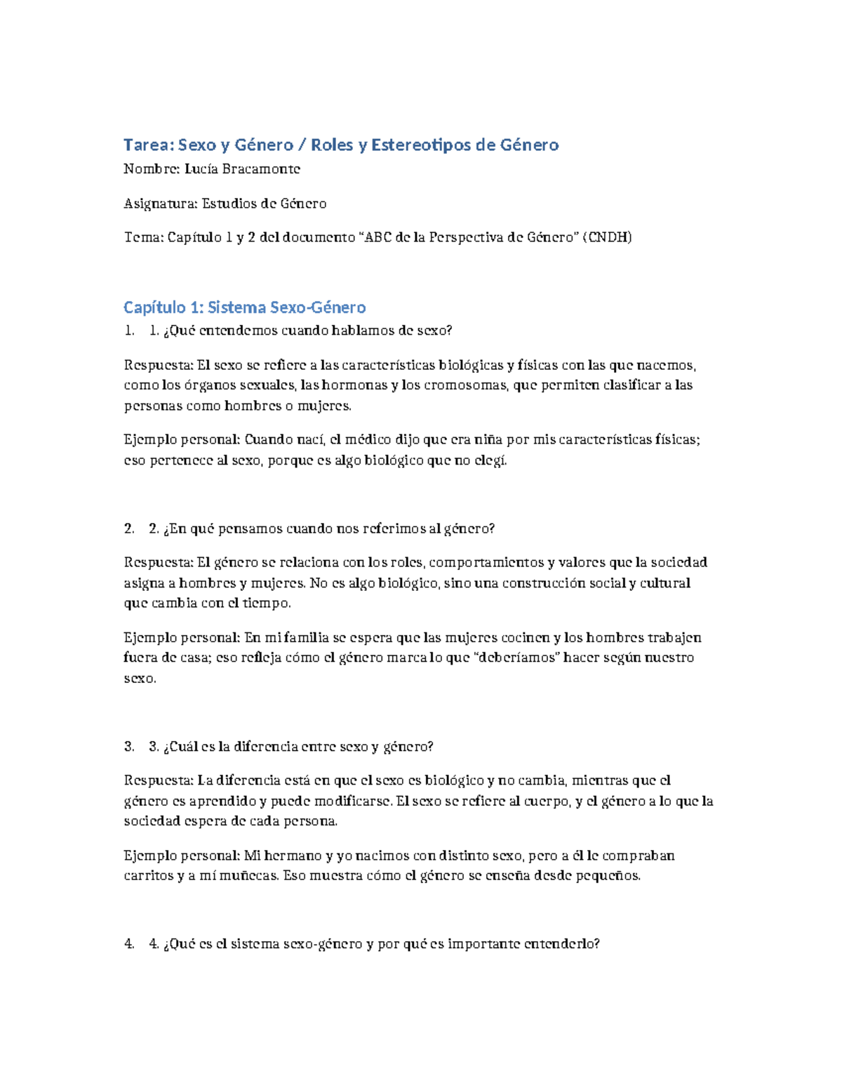 Tarea: Roles y Estereotipos de Género - Capítulos 1 y 2 (Estudios de ...
