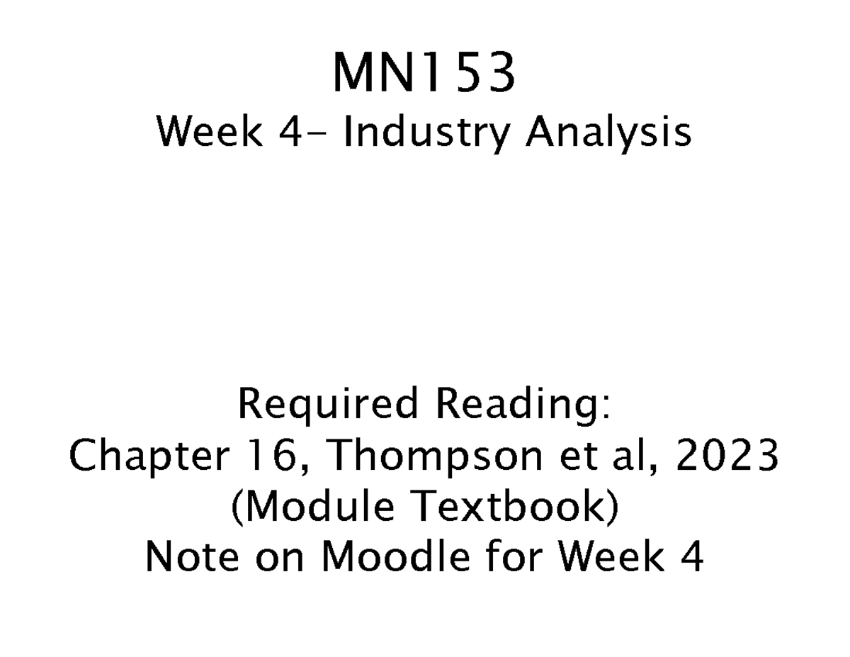 MN153 Week 4: Overview of Industry Analysis & Market Structures - Studocu