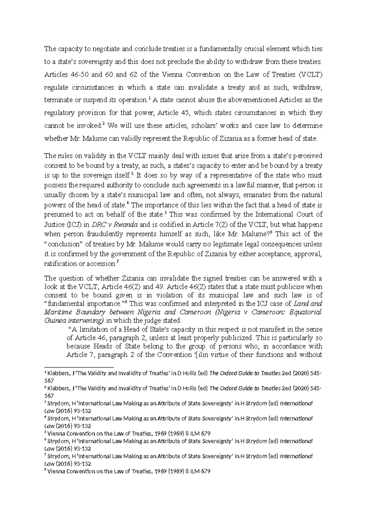 Validity of Mr. Malume's Representation under VCLT Articles 60 & 62 ...