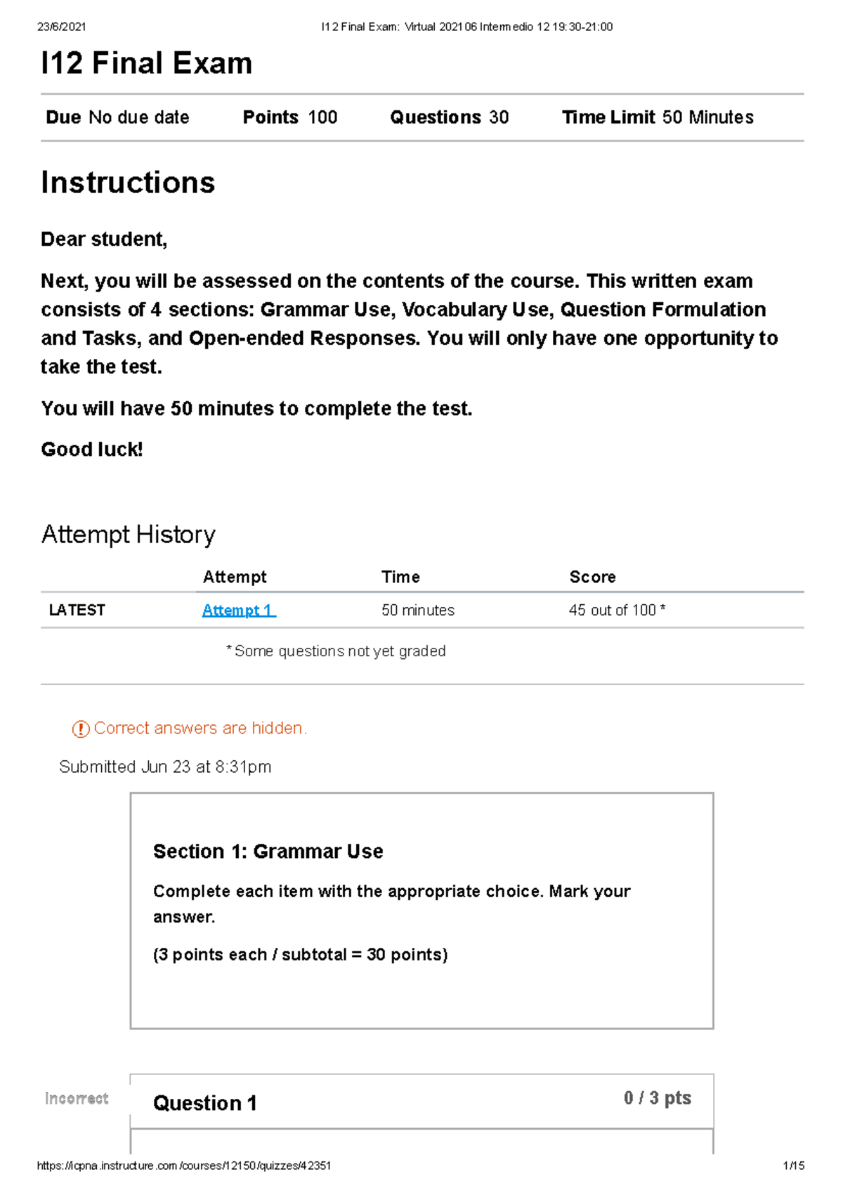 I12 Final Exam 202106: Intermedio 12 Assessment Overview and Details ...