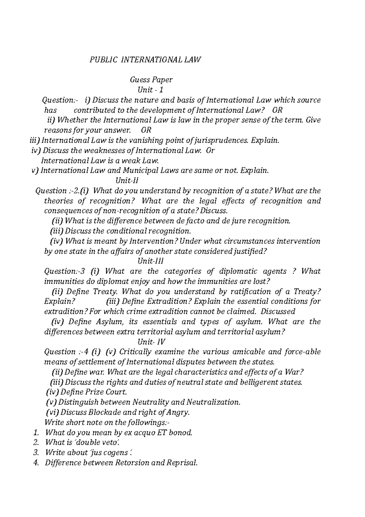International Law (Int Law) Notes: Key Concepts and Discussions - Studocu