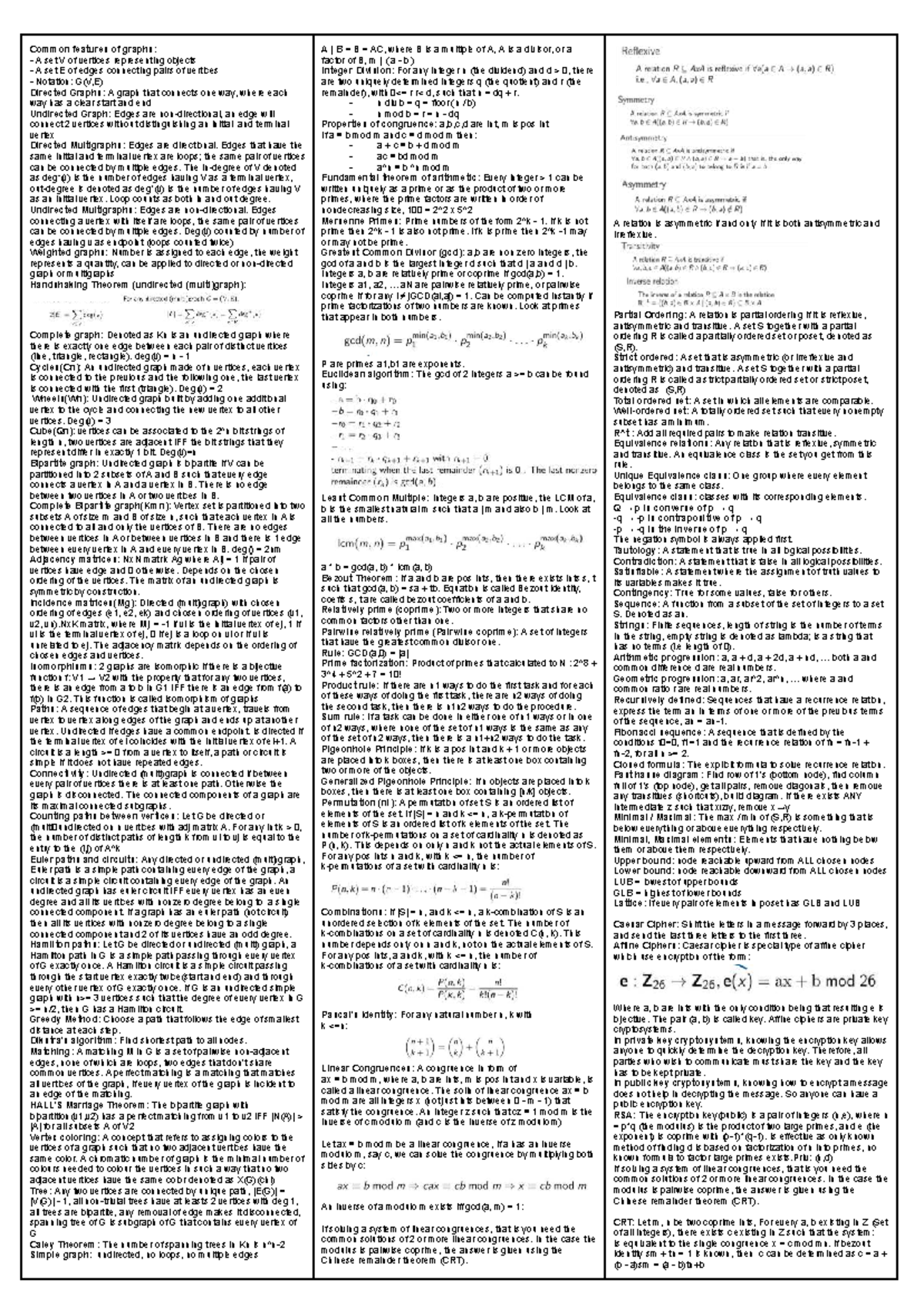 Cheatsheet for Graph Theory Concepts - Final Exam - Studocu