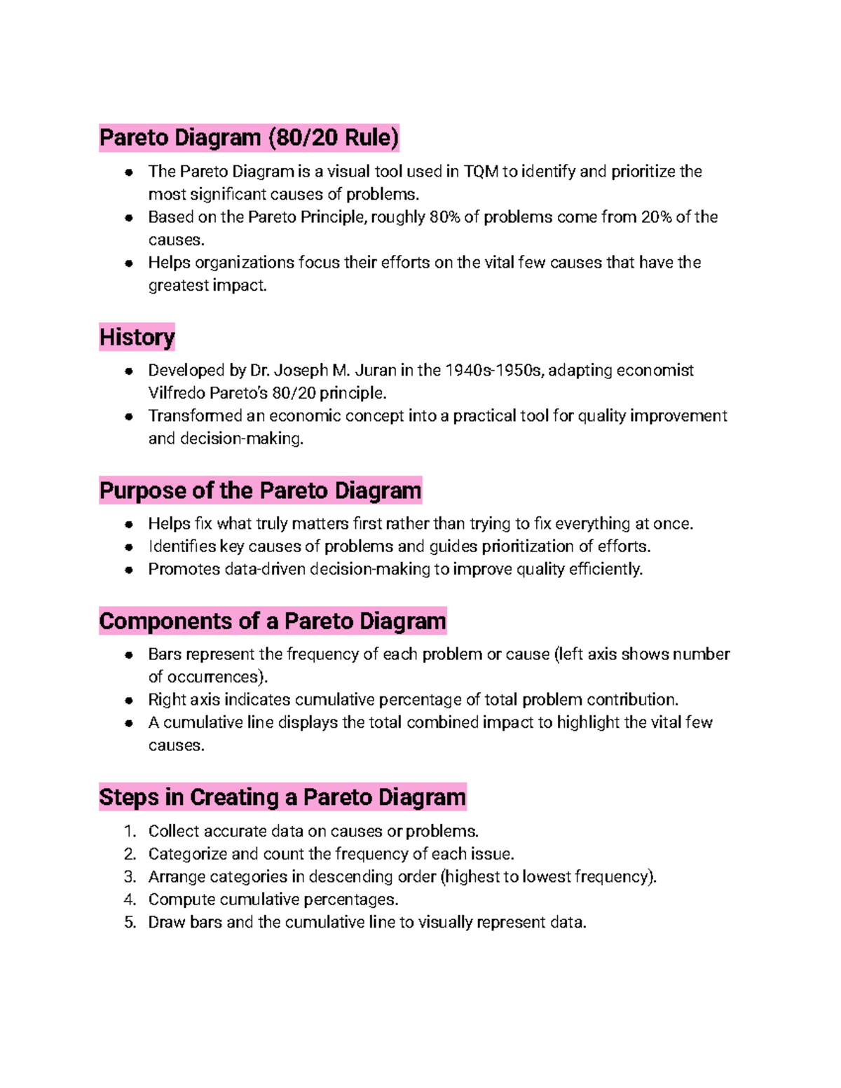 TQM 101: Understanding the Pareto Diagram and Its Applications - Studocu