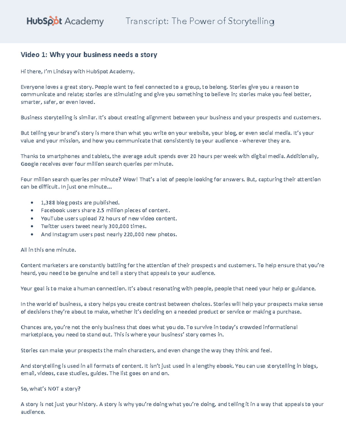 Lesson the power of storytelling Script - Video 1: Why your business ...