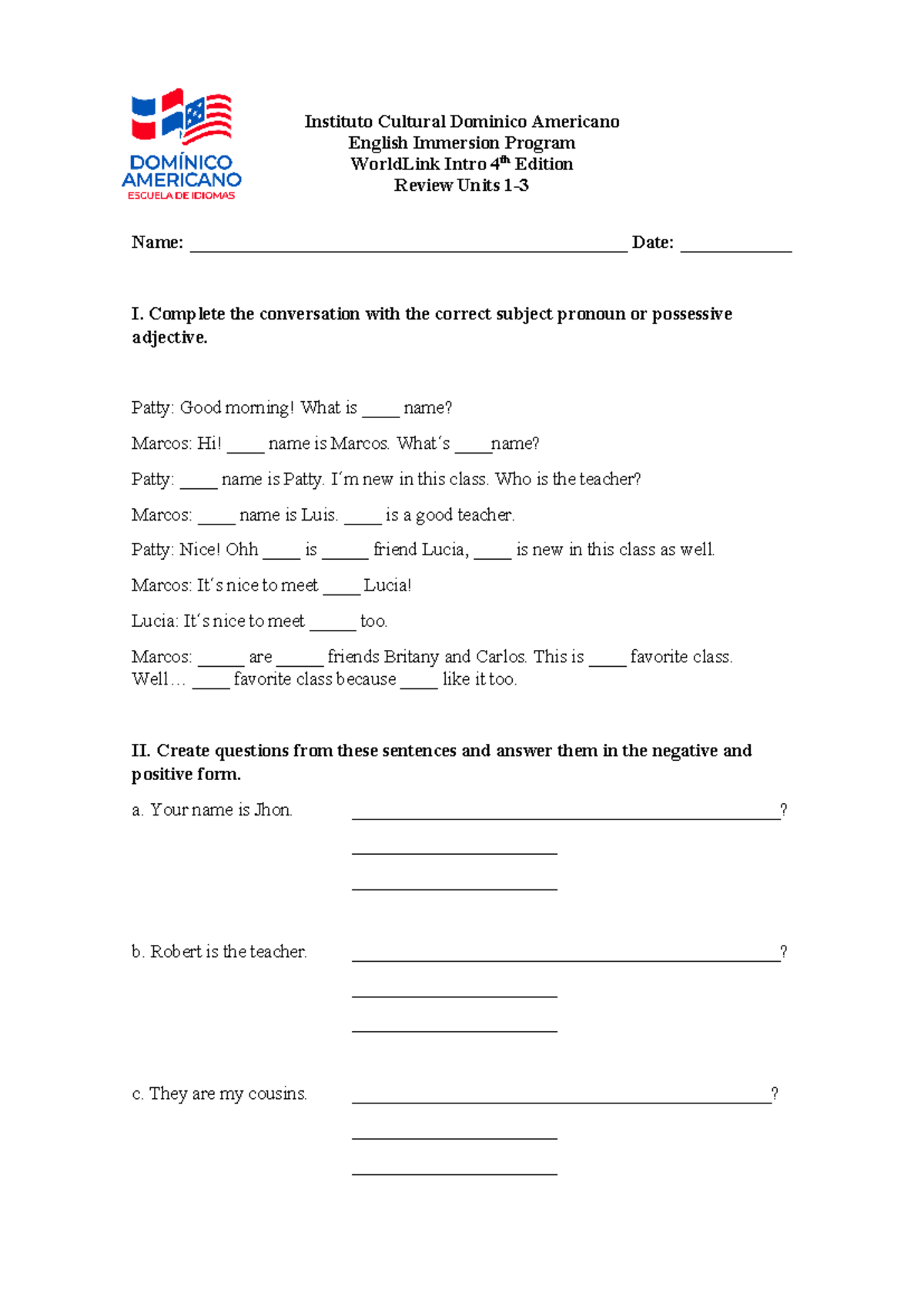 Review 1-3 - English Immersion Program Study Guide - Document Preview