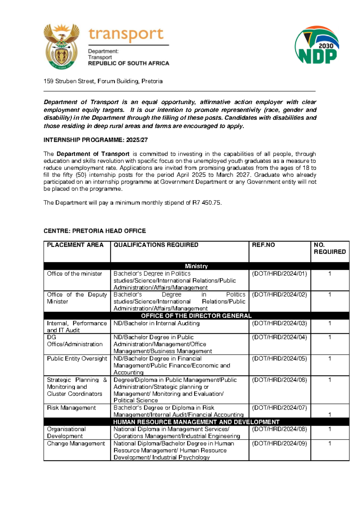 Isc3701 Internship Opportunities in the Dept of Transport 2024 - Studocu