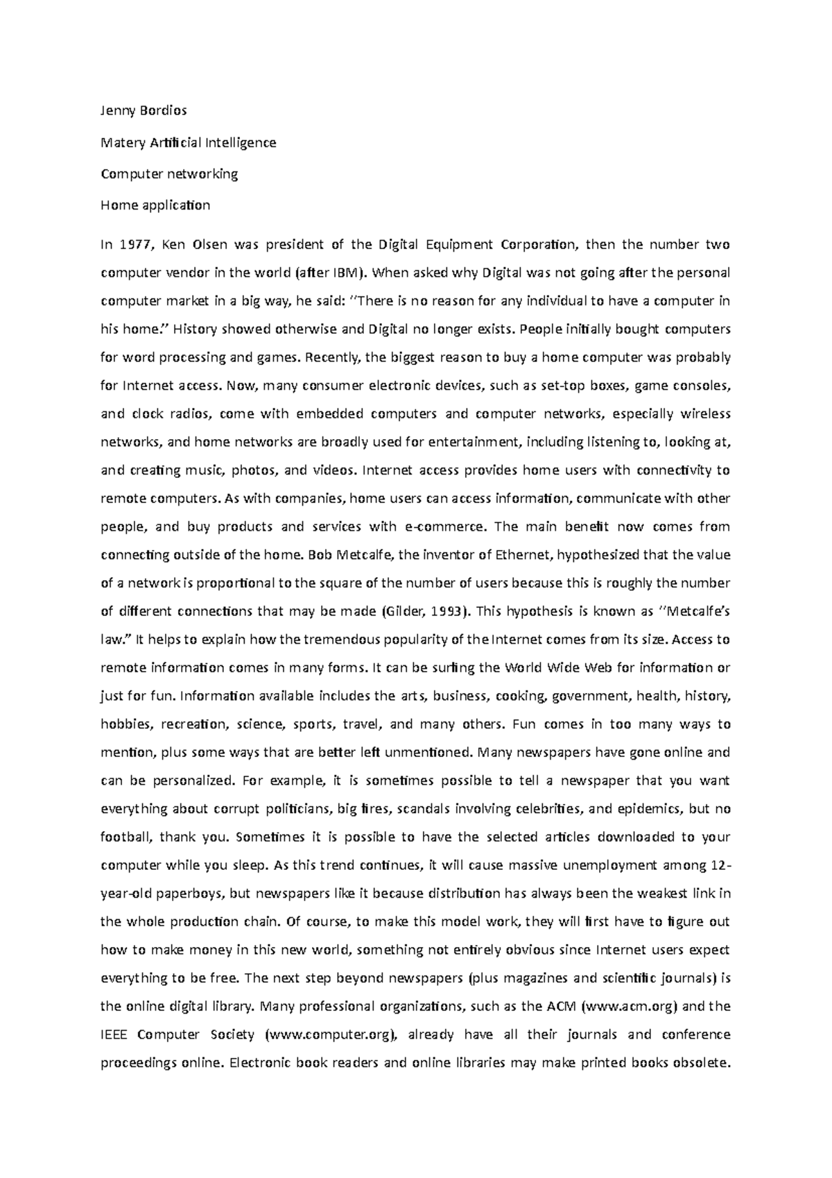 Computer Networking Assignment 2: Home Networking and AI Insights - Studocu