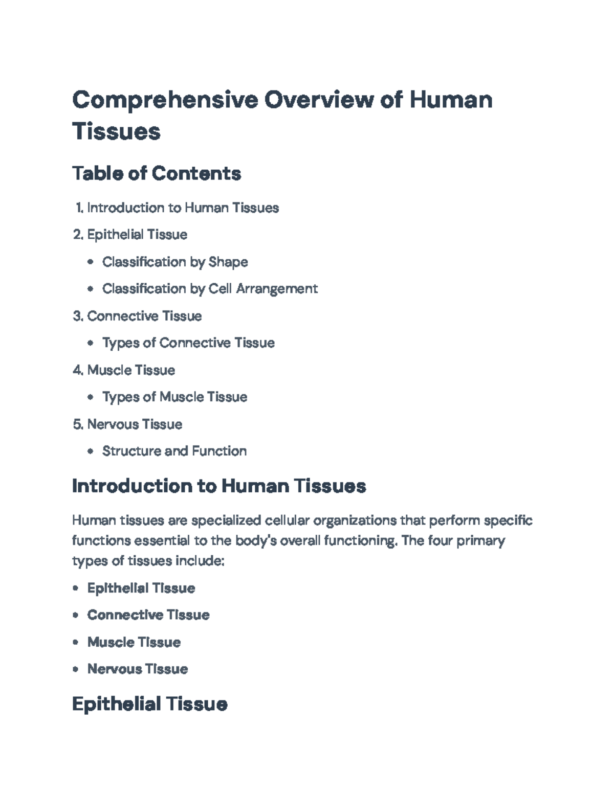 Human Tissues Overview: Types, Structures & Functions Explained - Studocu