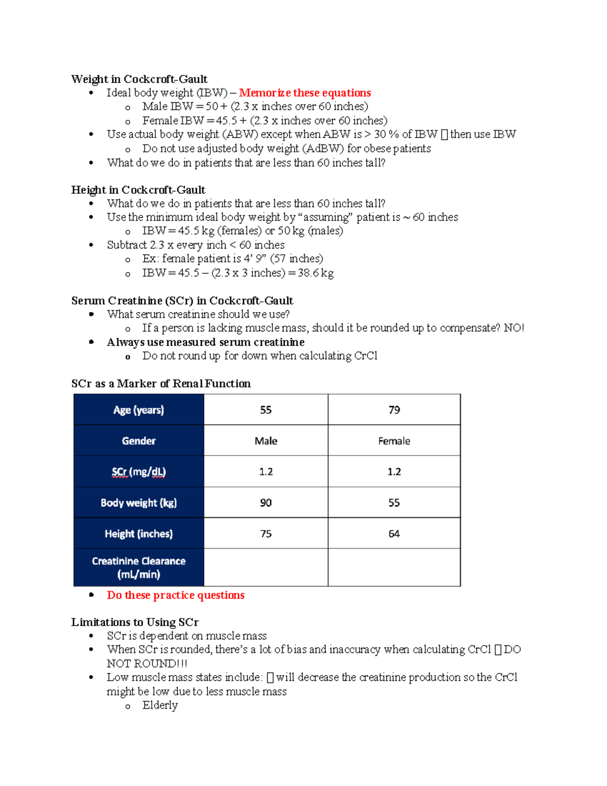 Renal Exam 2: Cockcroft-Gault Formula Insights and Considerations - Studocu
