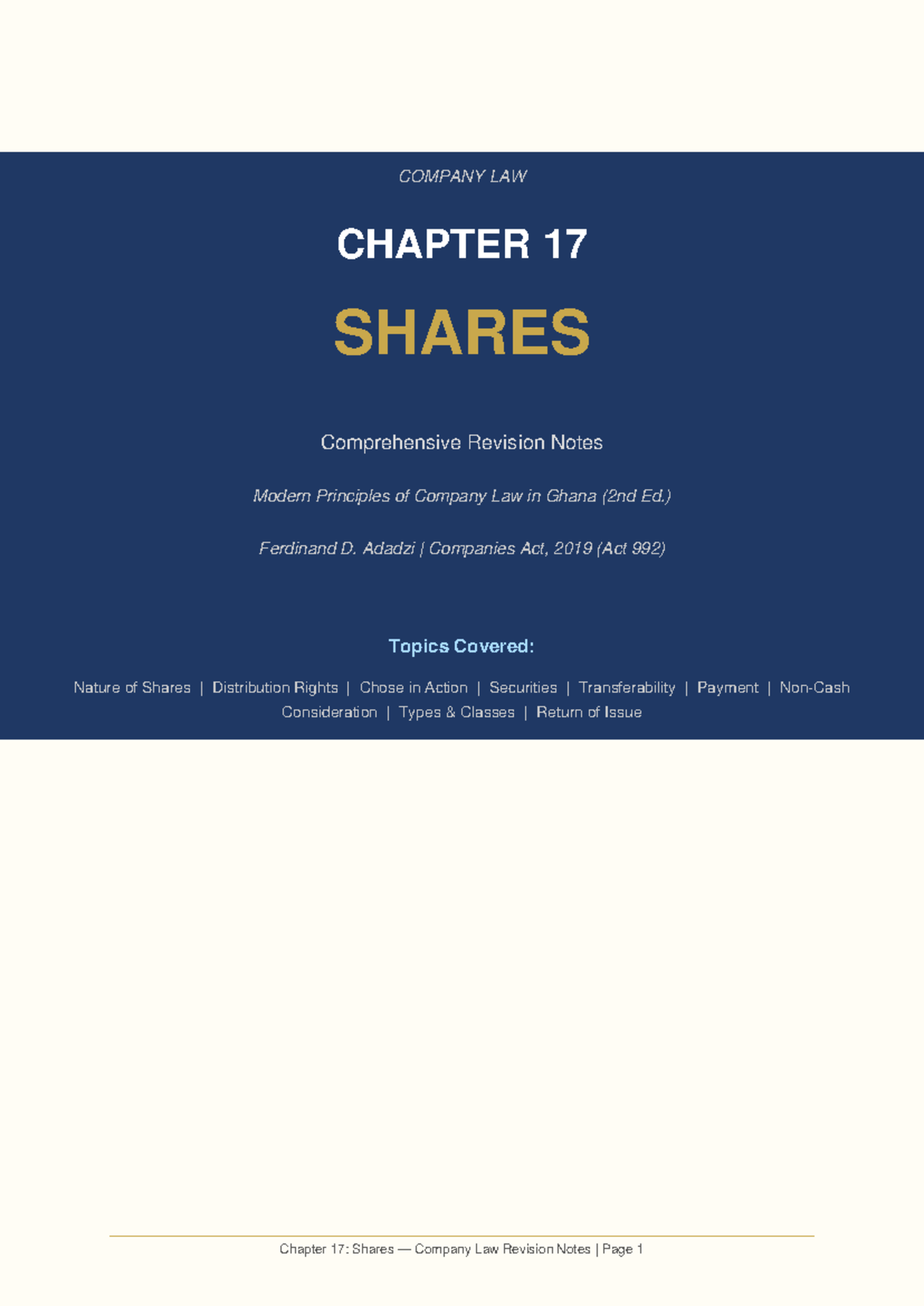 COMPANY LAW 2ND ED. CHAPTER 17: SHARES REVISION NOTES - Studocu