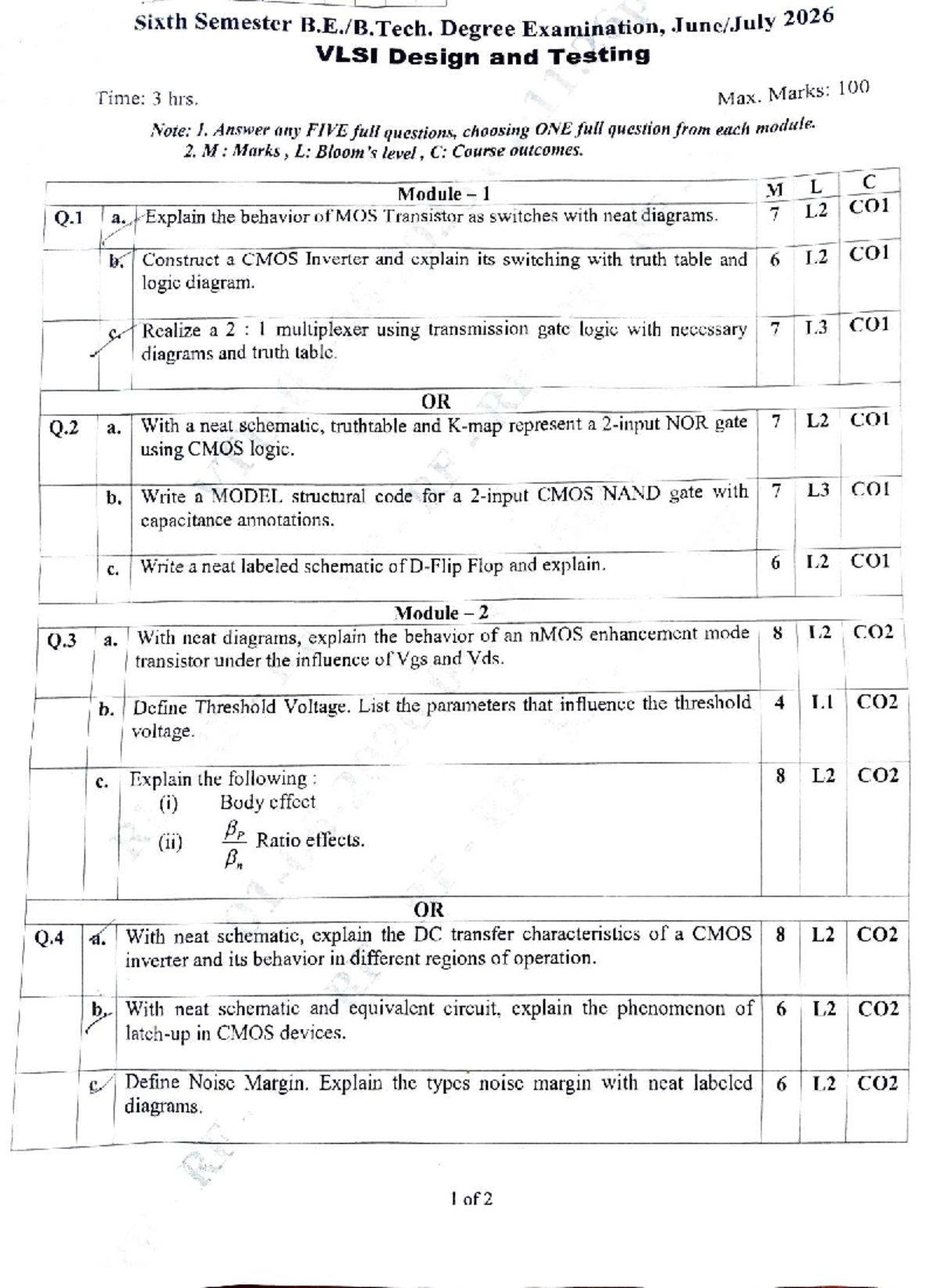 BEC602 - VLSI Design and Testing Final Exam Paper, June-July 2026 - Studocu