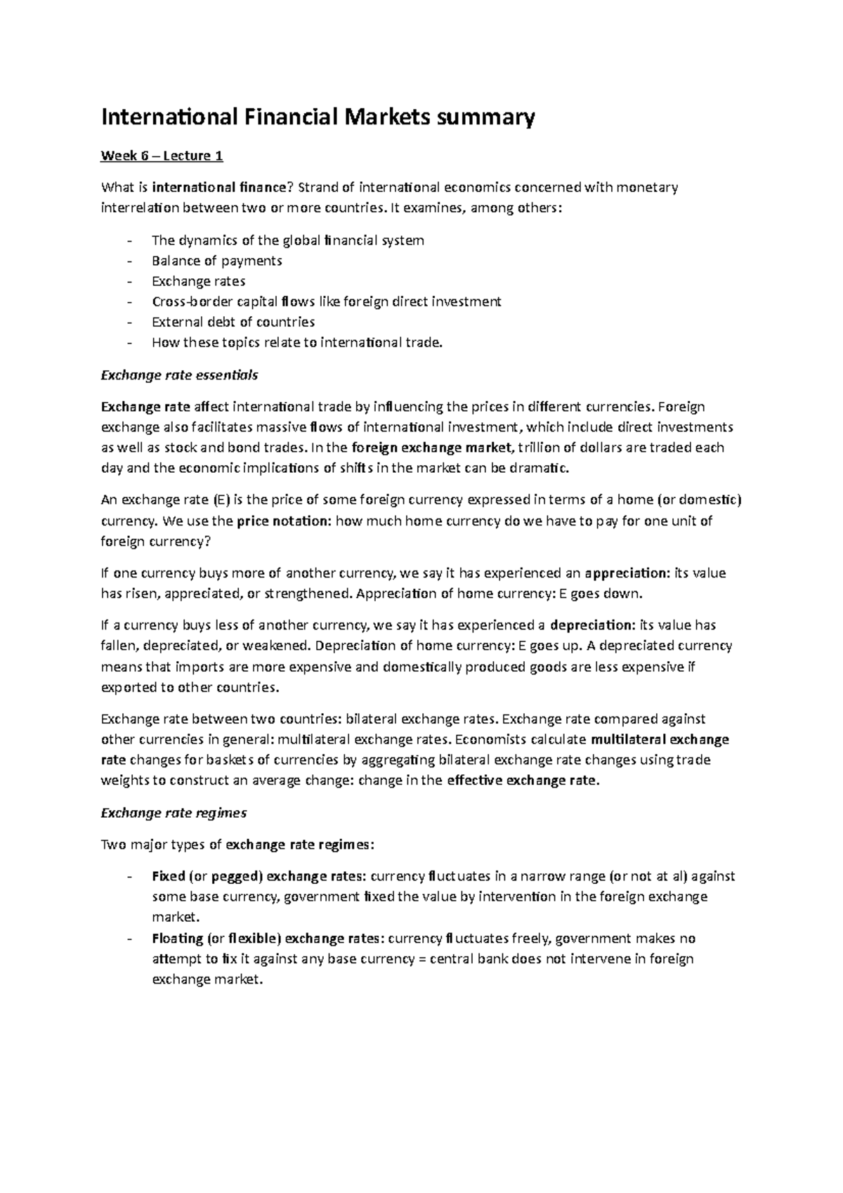 International Financial Markets: Key Concepts and Summary (IFM 101 ...