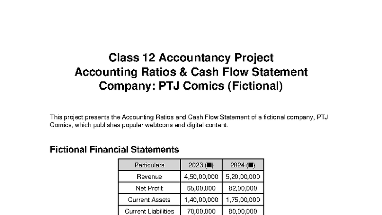Class 12 Accountancy Project: Ratios & Cash Flow Statement for PTJ ...