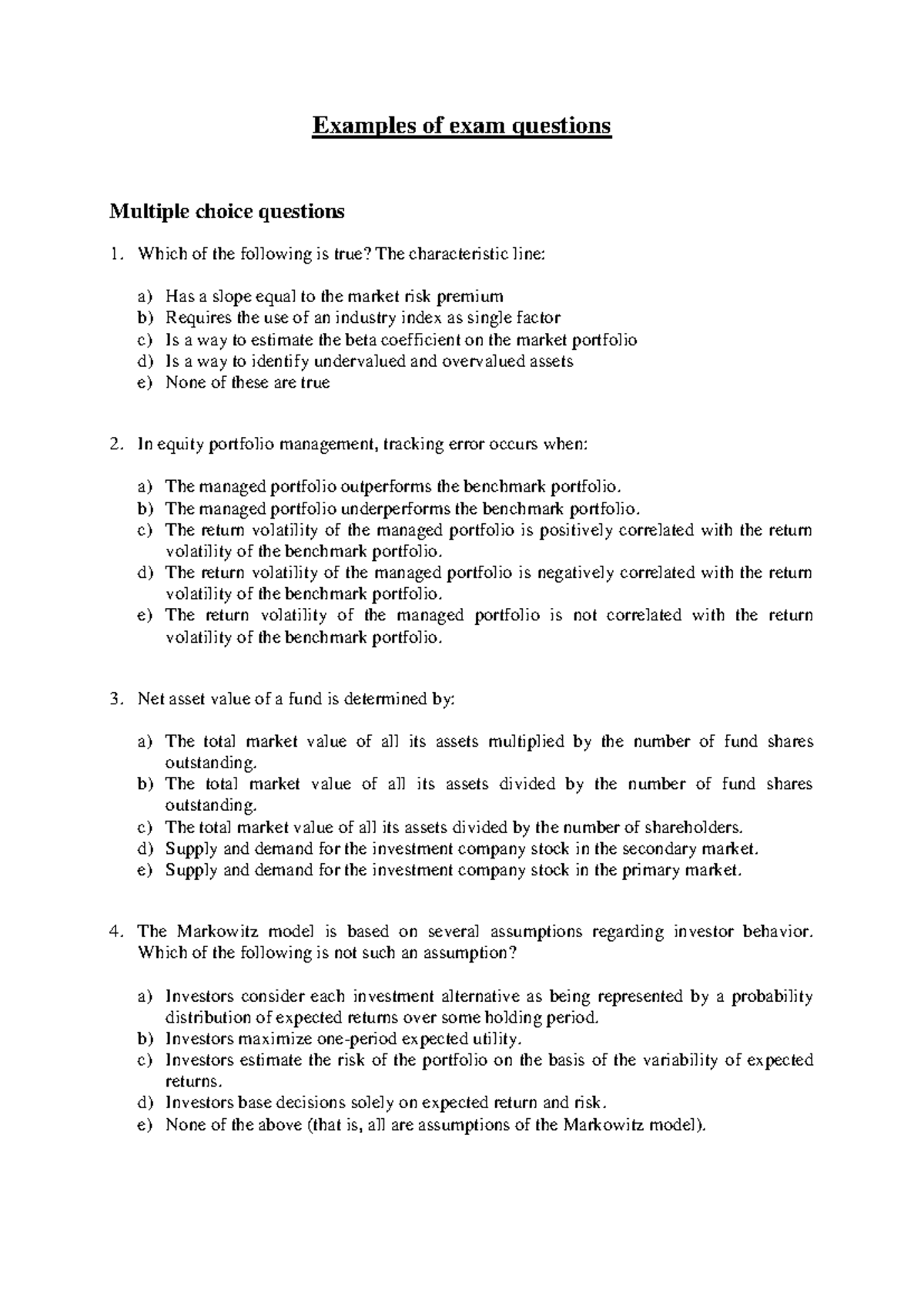 Examples of exam questions - Examples of exam questions Multiple choice ...