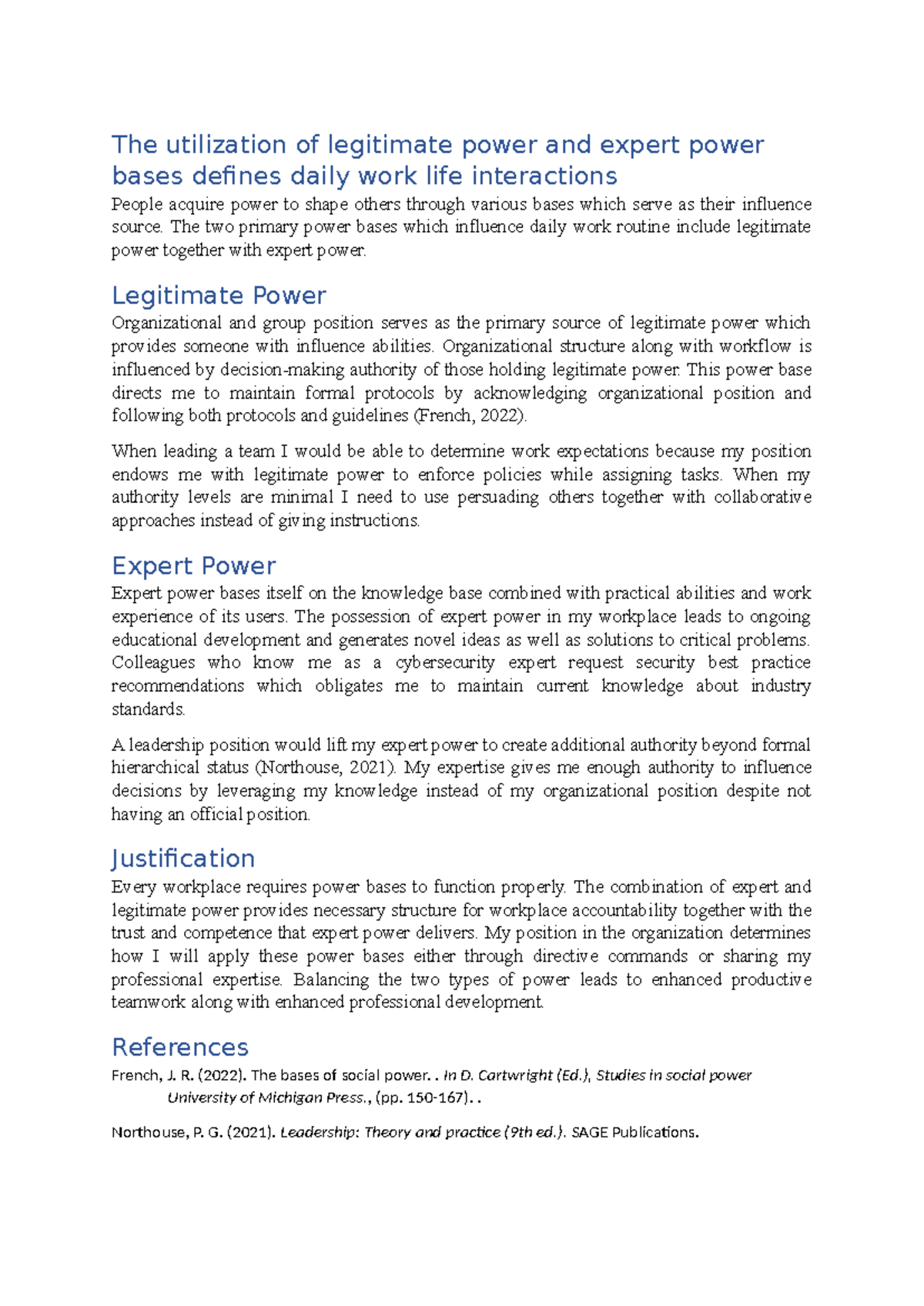 The Role of Legitimate and Expert Power in Workplace Dynamics - Topic 3 ...