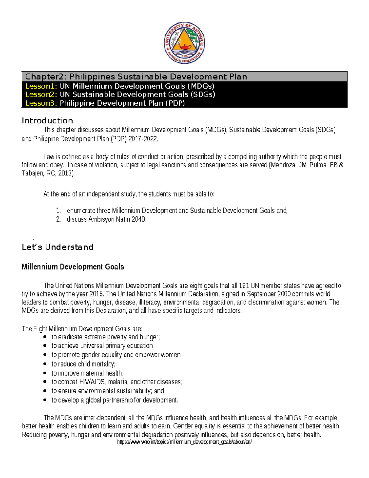 Chapter 2: Philippines Sustainable Development Plan - MDGs, SDGs, PDP ...