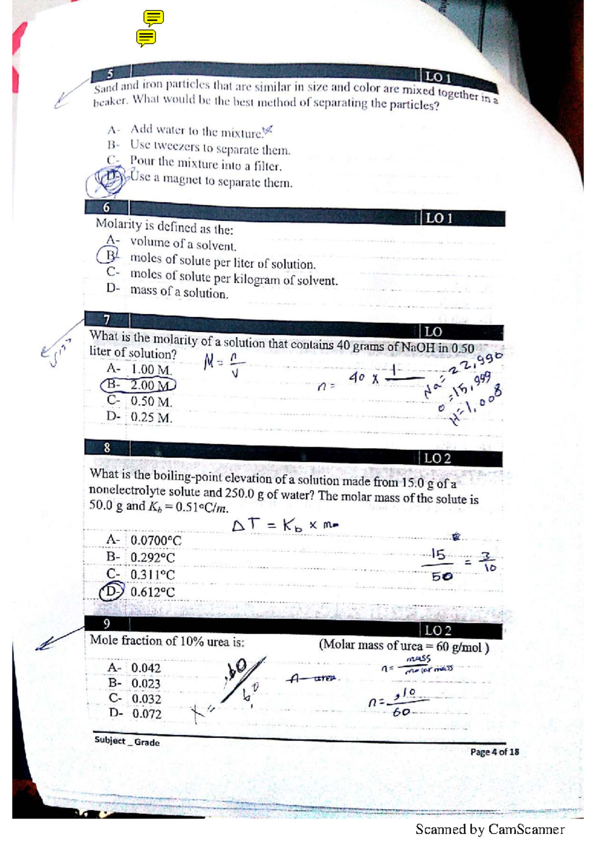 Chem 101 Final Exam Study Guide: Separation Techniques & Molarity - Studocu