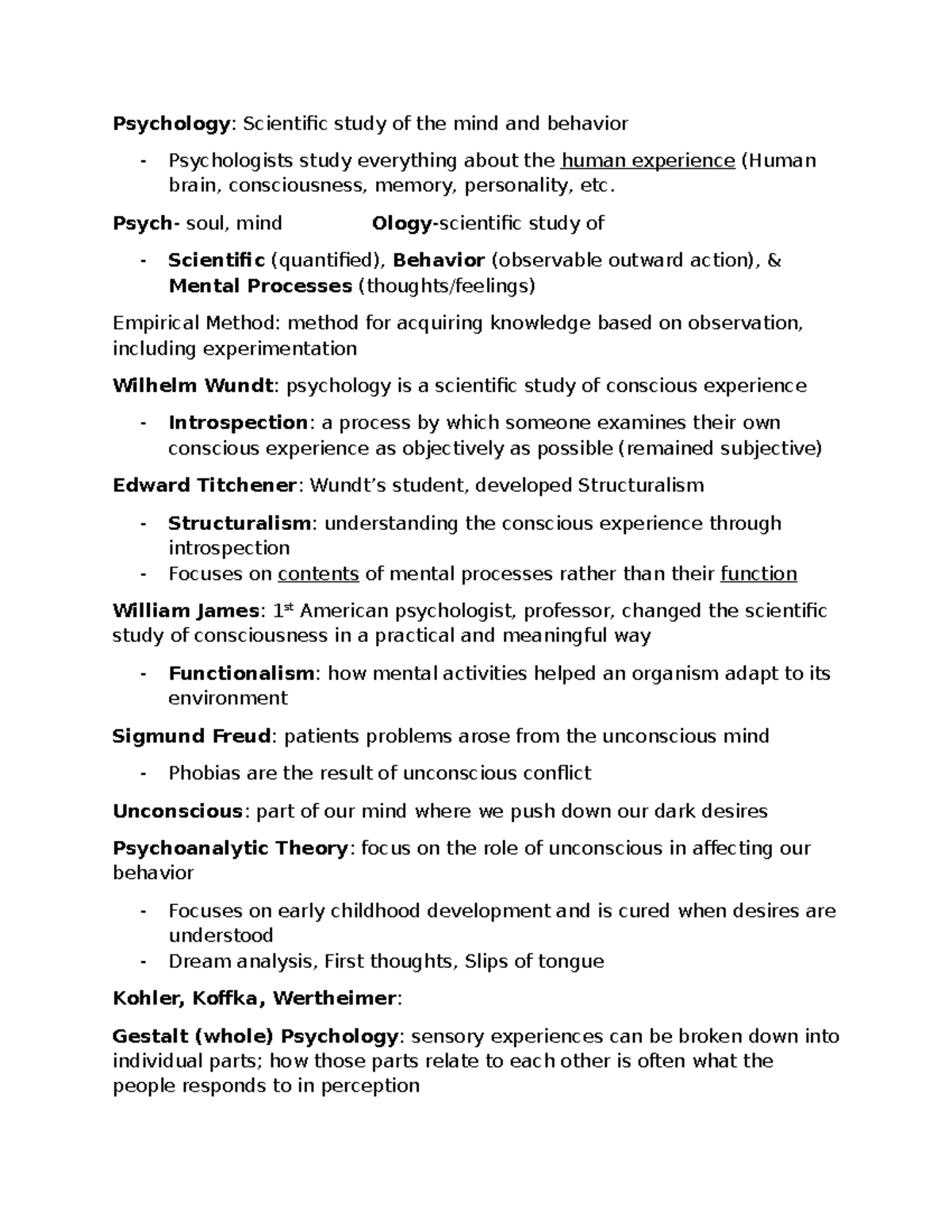 Final Exam Study Notes for PSY101: Psychology Concepts & Theories - Studocu