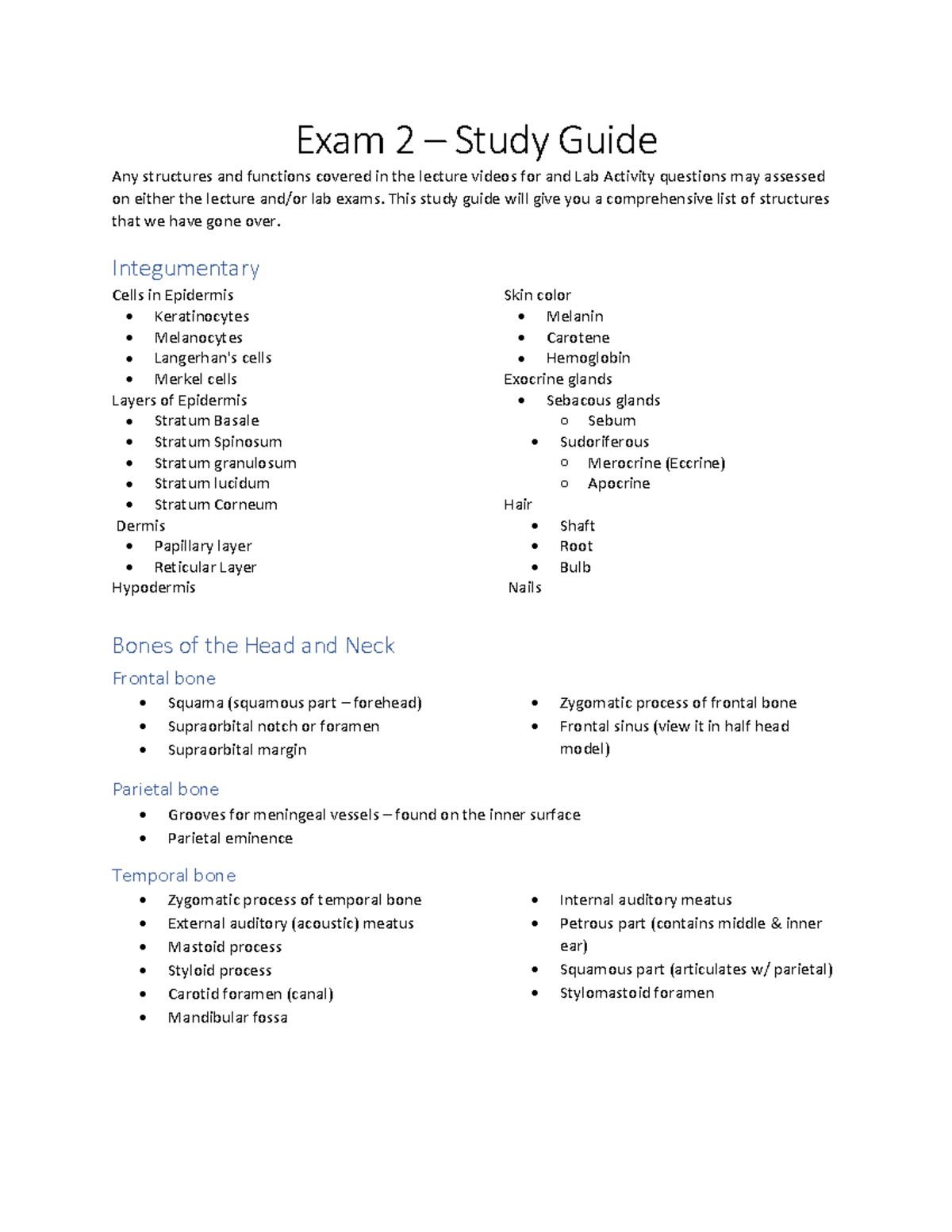 Exam 2 Study Guide: Structures & Functions Overview - Spring 2022 - Studocu