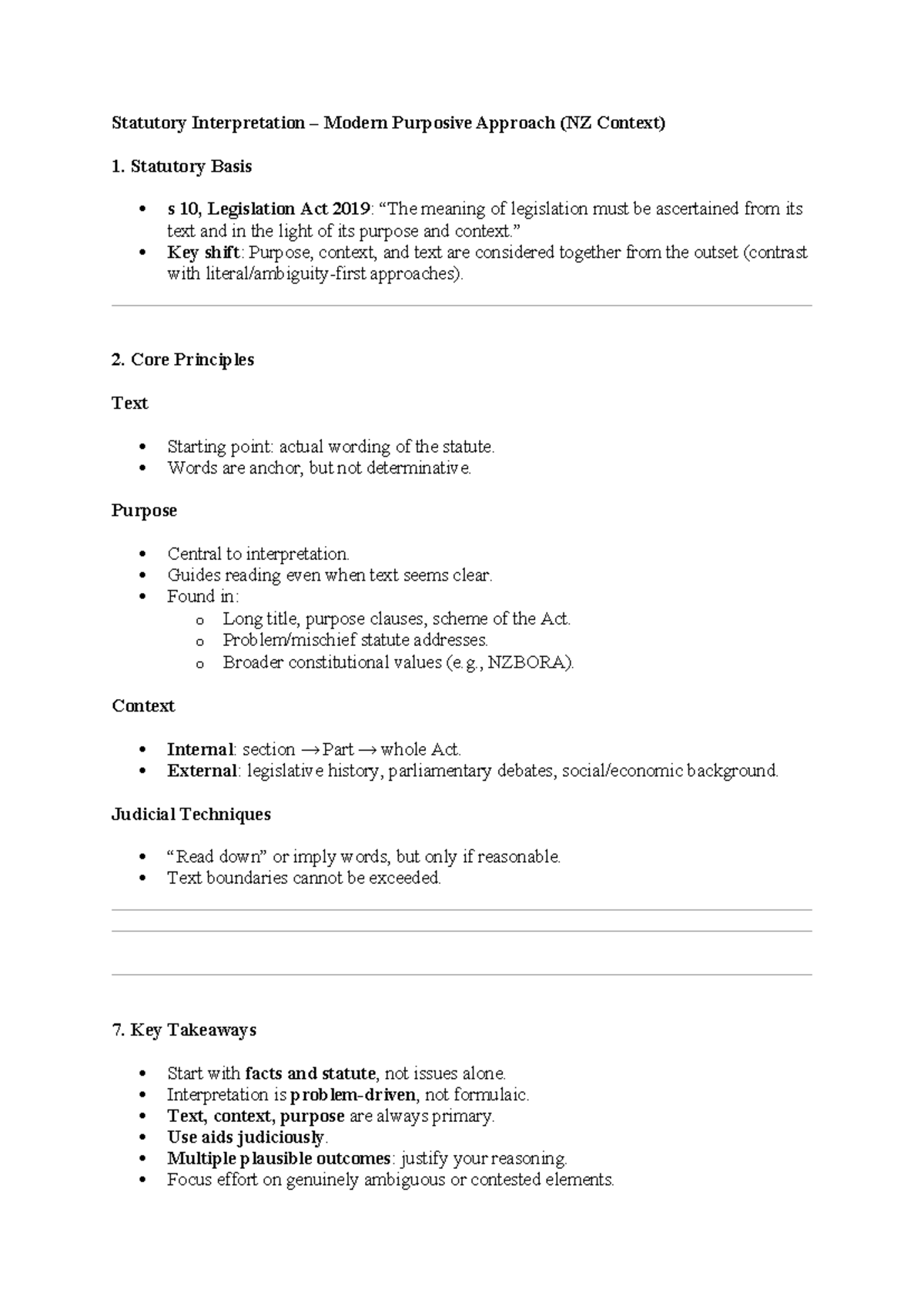 Statutory Interpretation Notes (NZ Context) for Exam Prep - Studocu