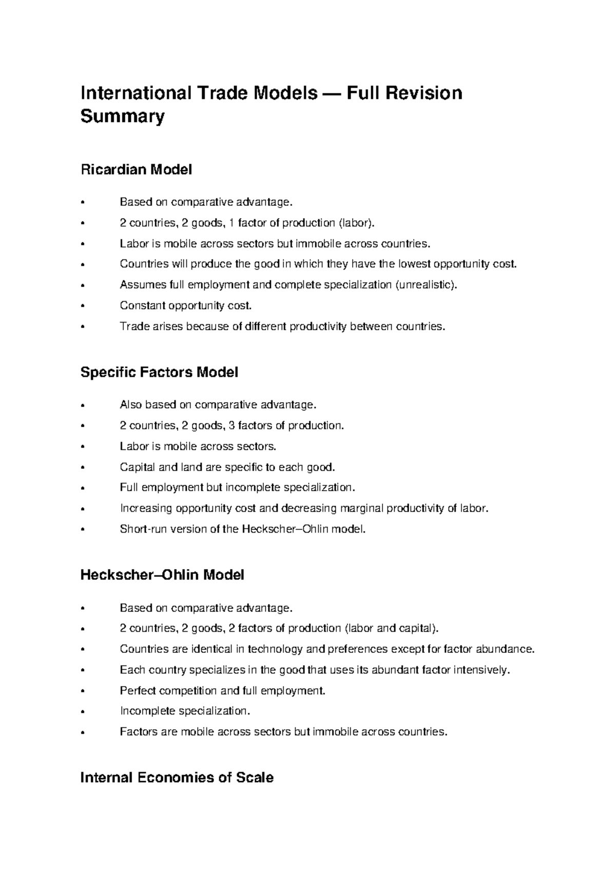 International Trade Models (ECO 301) Full Revision Summary - Studeersnel