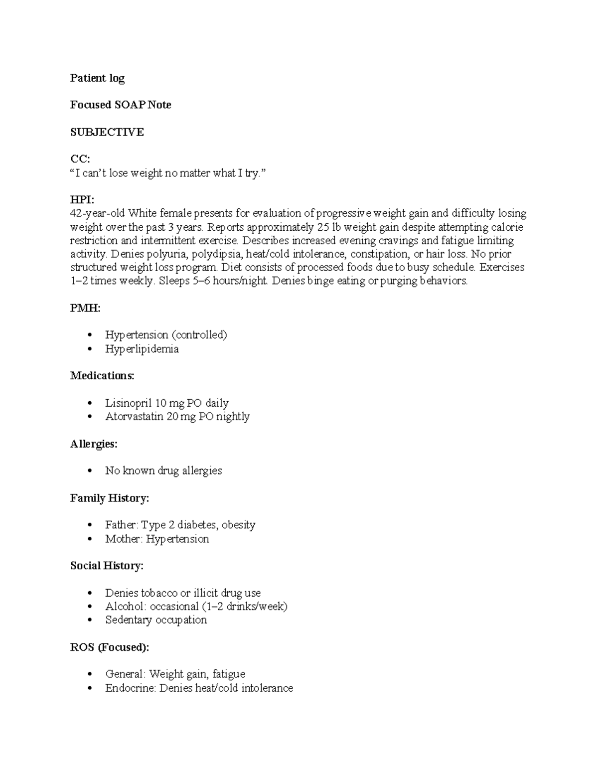 semaglutide soap note Focused SOAP Note on Obesity Management (111111)