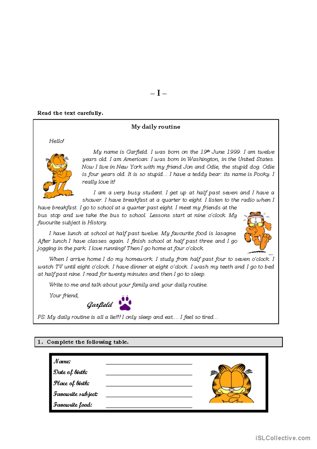 Unit 8 - Garfield's Daily Routine: A Student's Life - Studocu