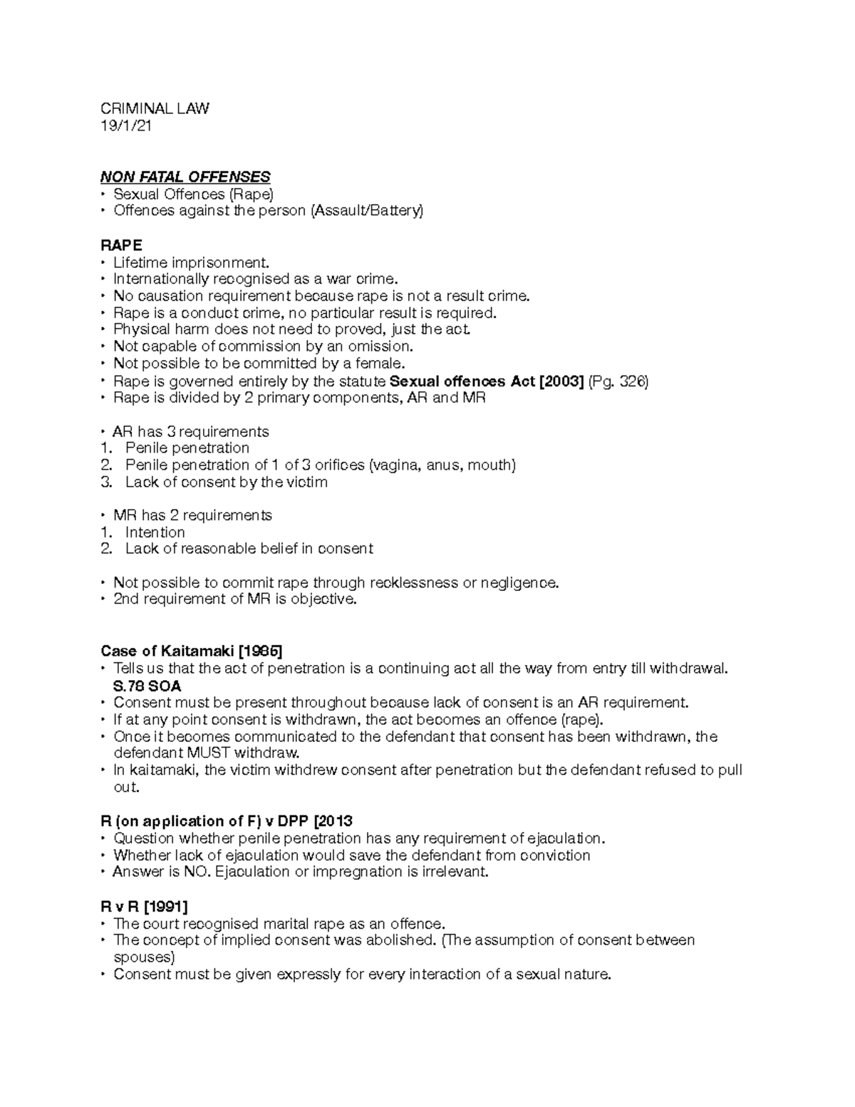 RAPE - Short Notes for Easy Revision (CRIMINAL LAW) - Studocu