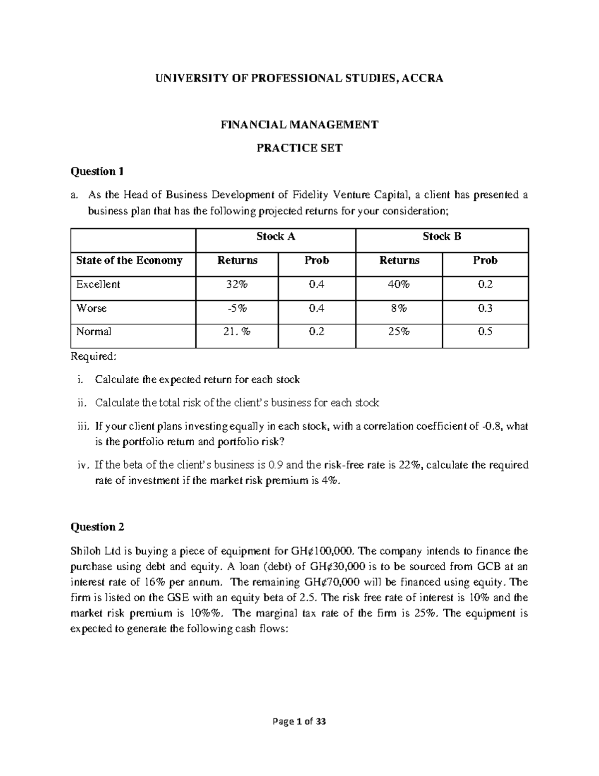 Financial-management-practice-questions-2021 compress - UNIVERSITY OF ...