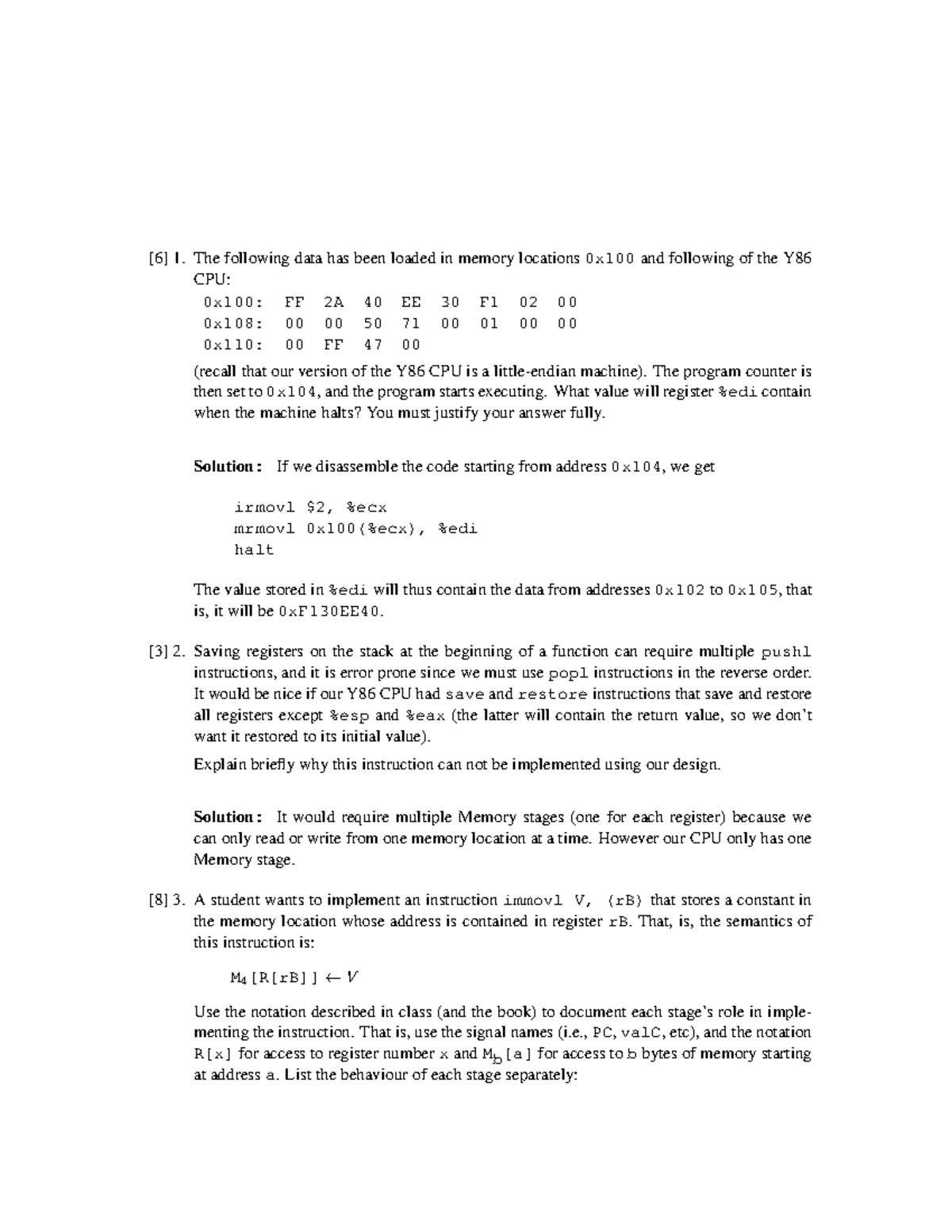Quiz 1 Version 2 - CPSC 313 Sample Quiz 1 May 2012 [6] 1