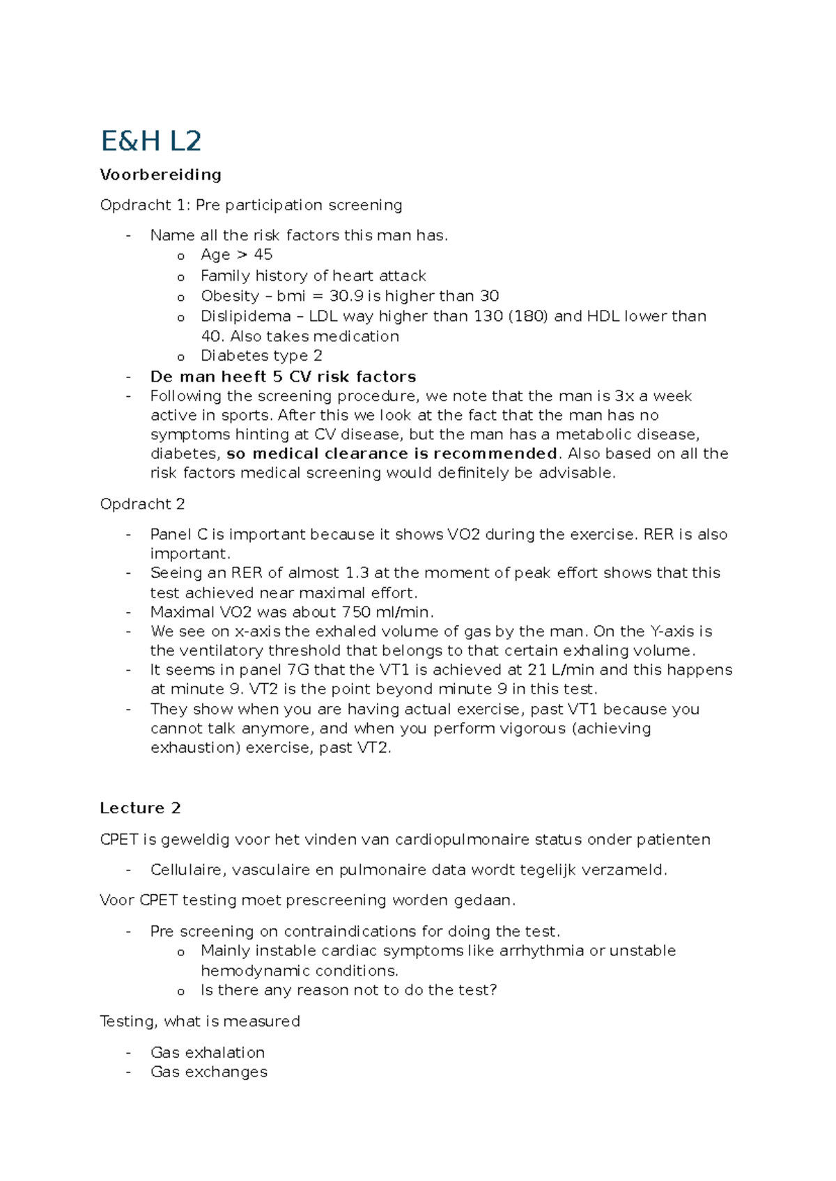 CEP L2 - College Lecture 2 Notes: Pre Participation Screening & CPET ...