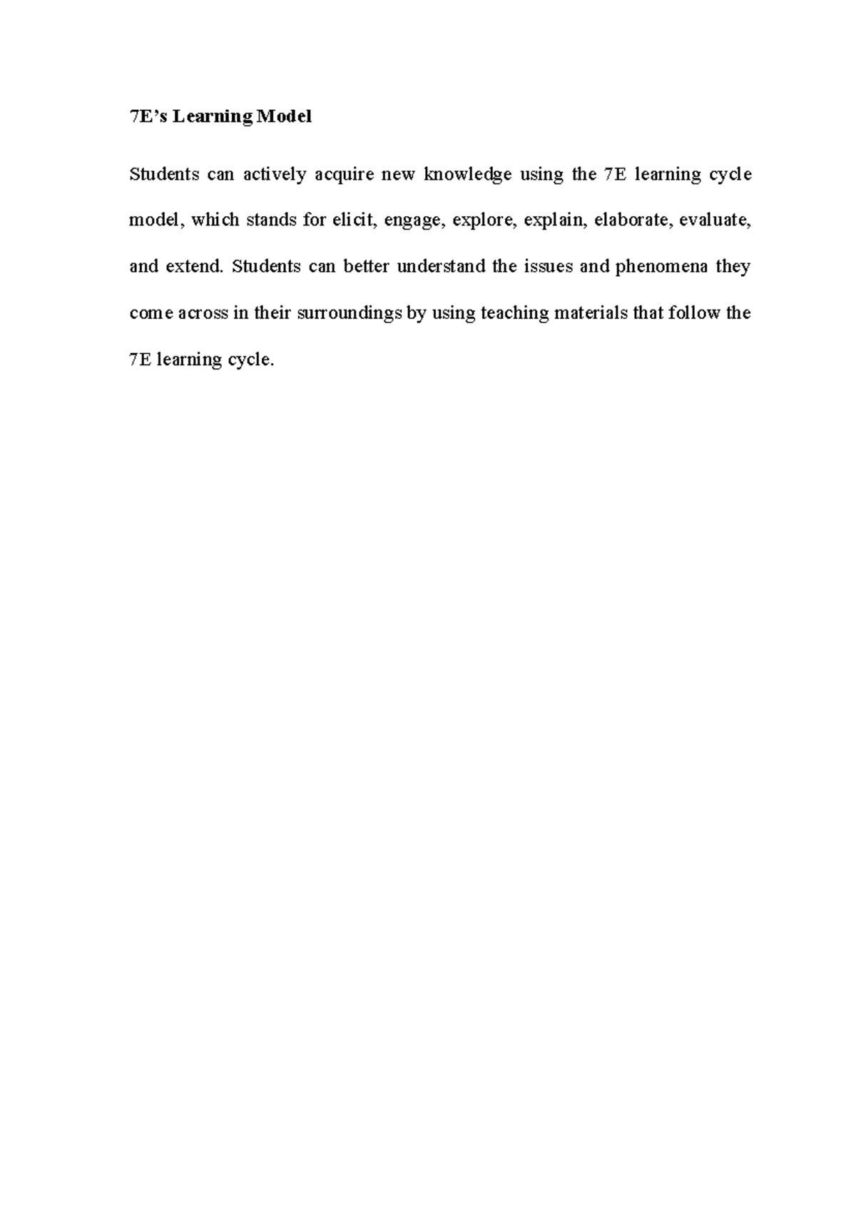 7E Learning Cycle Model: Enhancing Student Knowledge Acquisition - Studocu
