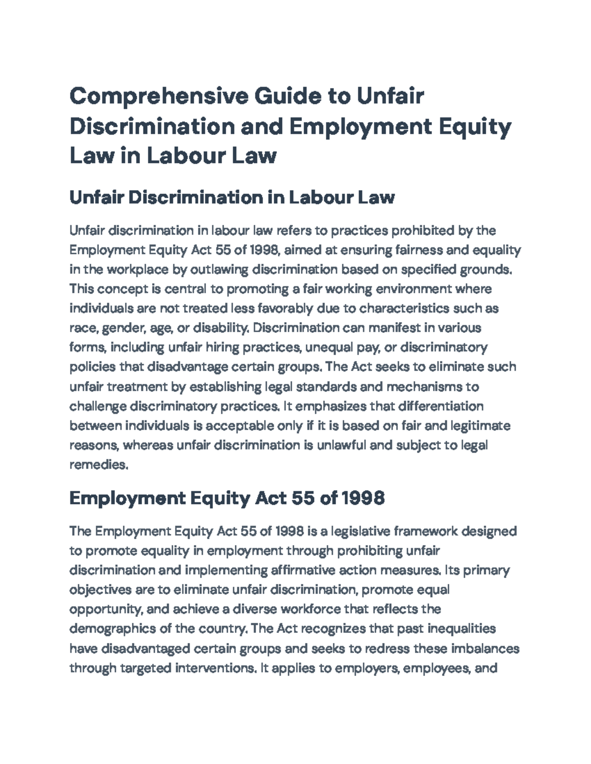 Comprehensive Guide to Unfair Discrimination & Employment Equity Law ...