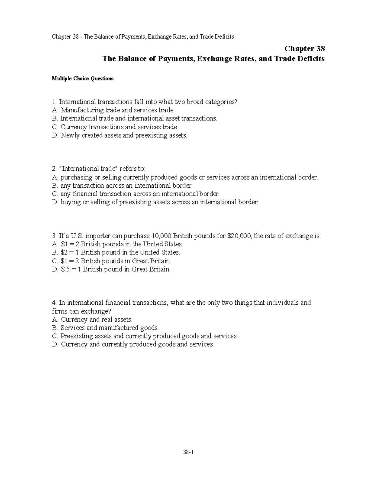 Chap038 - The Balance of Payments and Exchange Rates Exam Questions ...