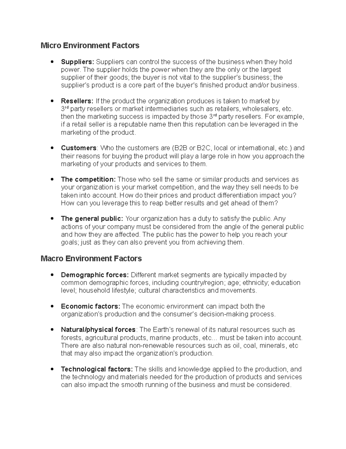 Micro and Macro Environment Factors in Marketing Analysis - Studocu