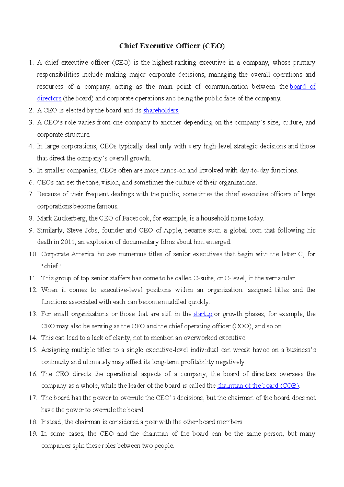 CEO - An assignments of Interpretation Practice - Chief Executive ...