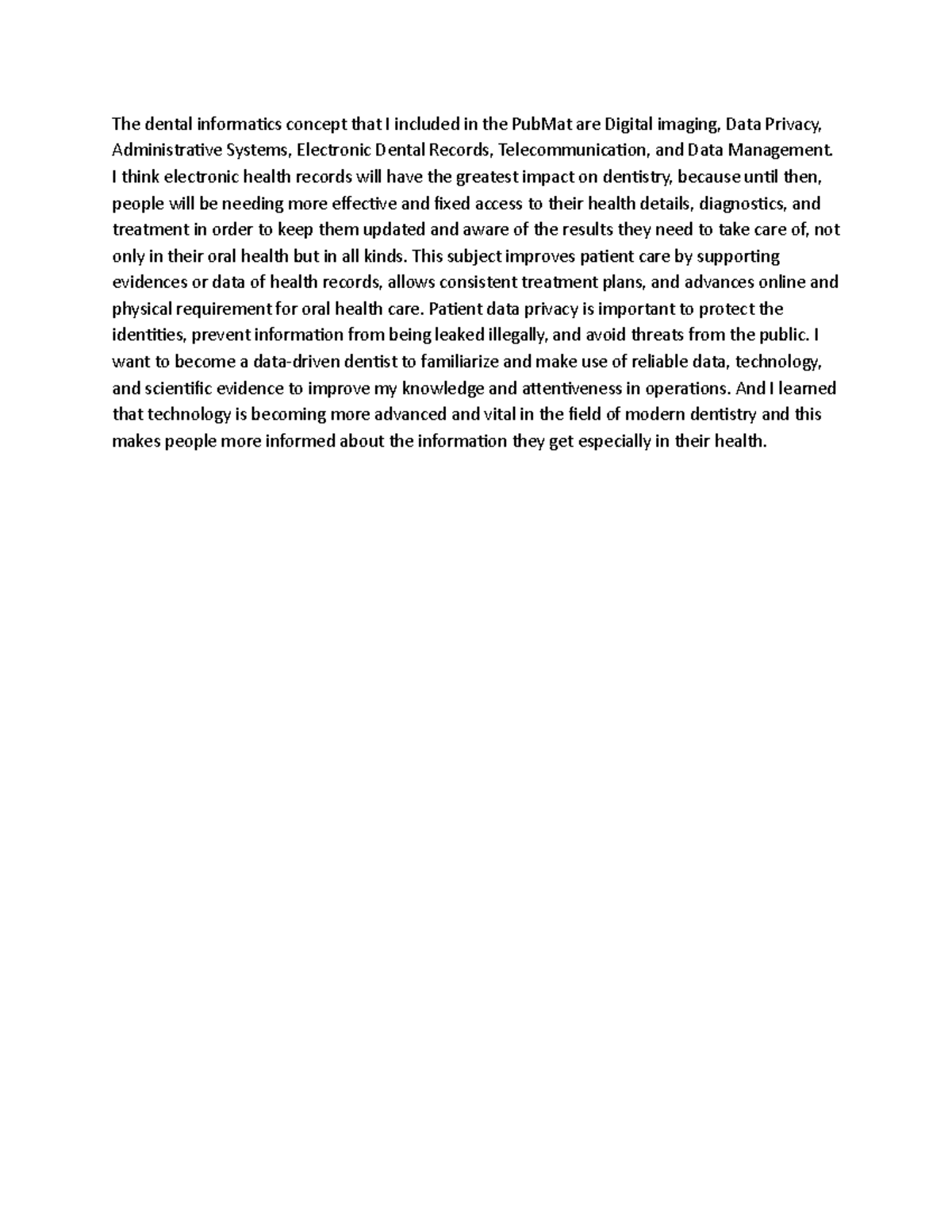 Reflection on Dental Informatics Concepts and Impact on Patient Care ...