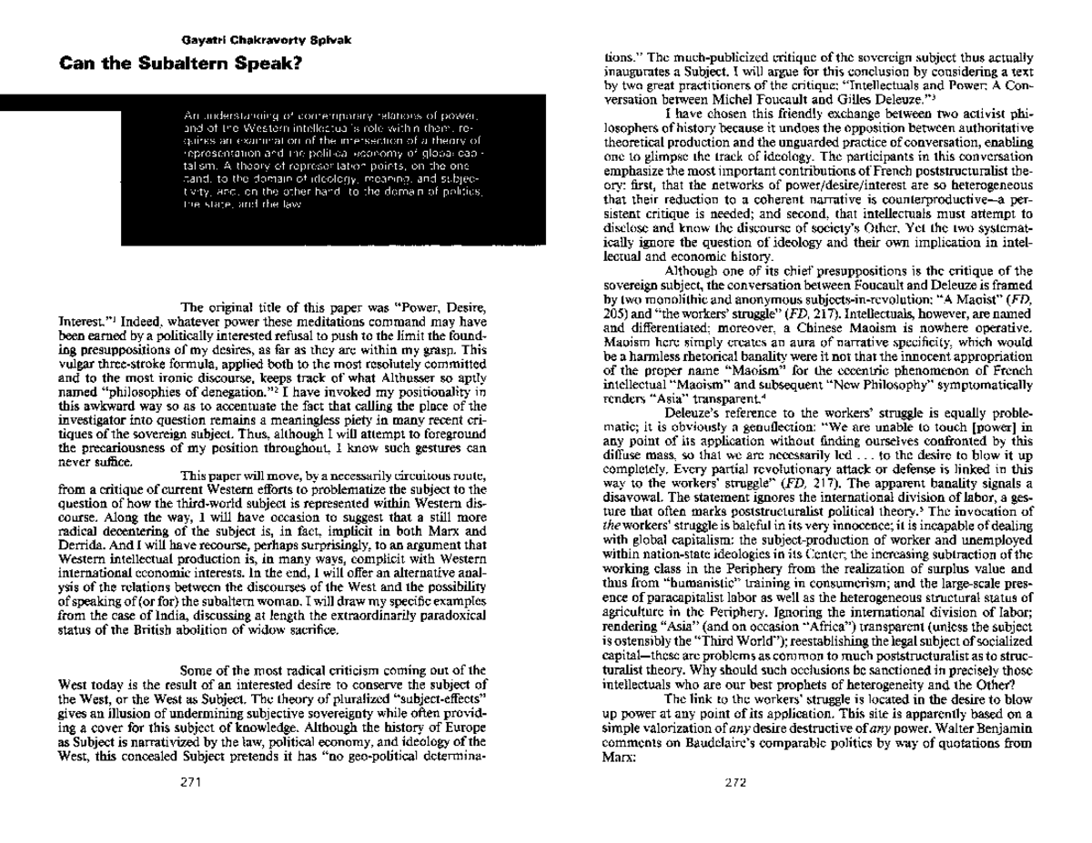 Subaltern Studies: Power, Representation, and Agency Analysis - Studocu
